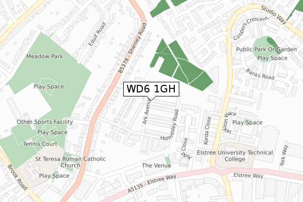 WD6 1GH map - large scale - OS Open Zoomstack (Ordnance Survey)