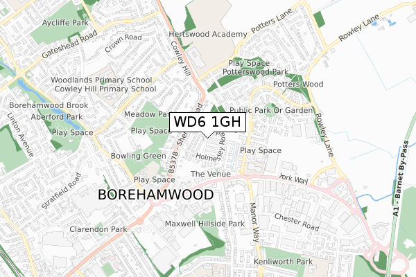 WD6 1GH map - small scale - OS Open Zoomstack (Ordnance Survey)