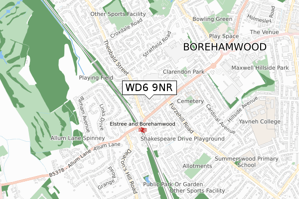 WD6 9NR map - small scale - OS Open Zoomstack (Ordnance Survey)