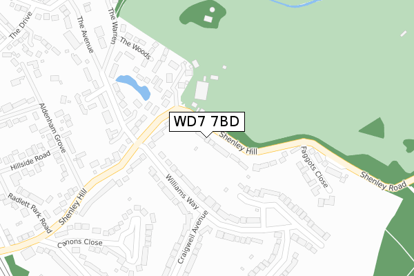 WD7 7BD map - large scale - OS Open Zoomstack (Ordnance Survey)