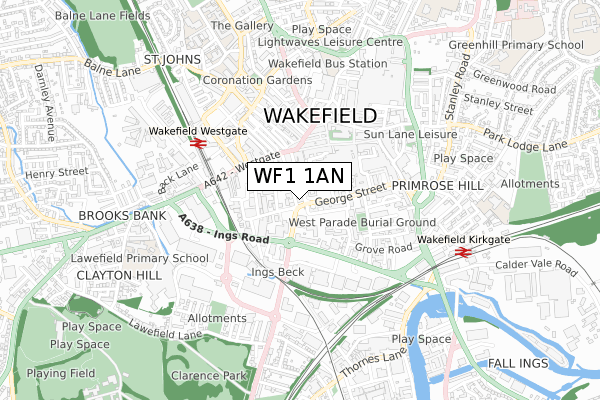 WF1 1AN map - small scale - OS Open Zoomstack (Ordnance Survey)