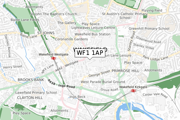 WF1 1AP map - small scale - OS Open Zoomstack (Ordnance Survey)