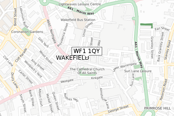 WF1 1QY map - large scale - OS Open Zoomstack (Ordnance Survey)