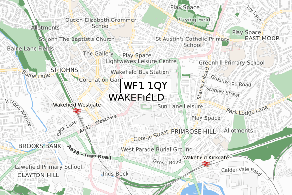 WF1 1QY map - small scale - OS Open Zoomstack (Ordnance Survey)