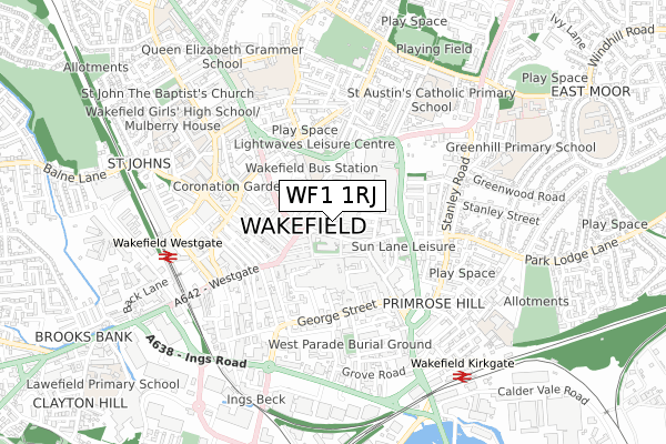 WF1 1RJ map - small scale - OS Open Zoomstack (Ordnance Survey)