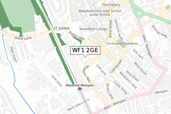 WF1 2GE map - large scale - OS Open Zoomstack (Ordnance Survey)