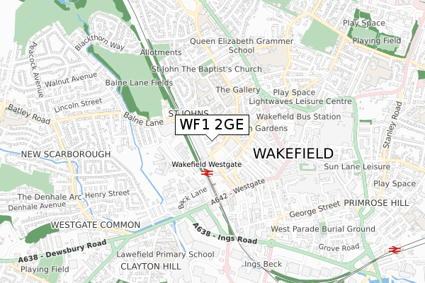 WF1 2GE map - small scale - OS Open Zoomstack (Ordnance Survey)