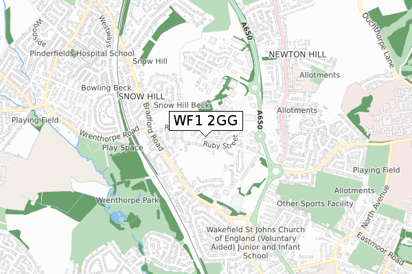 WF1 2GG map - small scale - OS Open Zoomstack (Ordnance Survey)