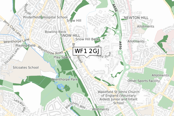 WF1 2GJ map - small scale - OS Open Zoomstack (Ordnance Survey)