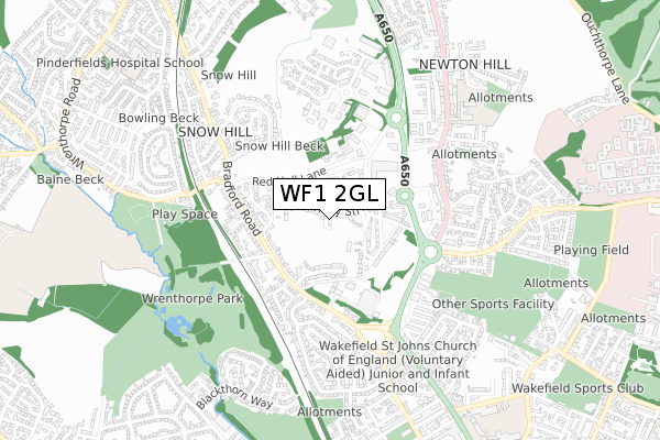 WF1 2GL map - small scale - OS Open Zoomstack (Ordnance Survey)