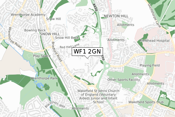 WF1 2GN map - small scale - OS Open Zoomstack (Ordnance Survey)