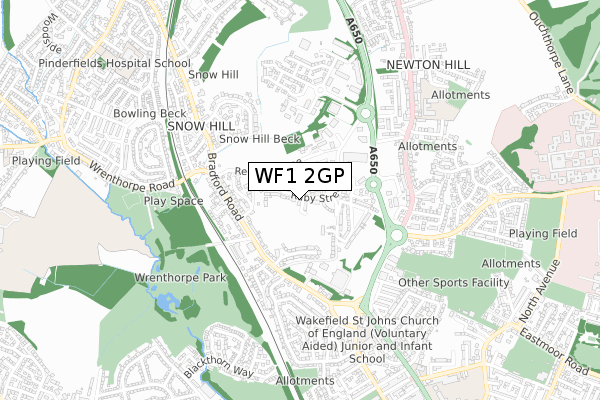 WF1 2GP map - small scale - OS Open Zoomstack (Ordnance Survey)