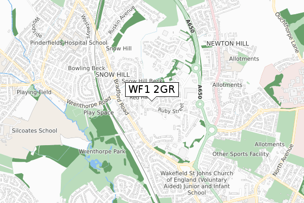 WF1 2GR map - small scale - OS Open Zoomstack (Ordnance Survey)