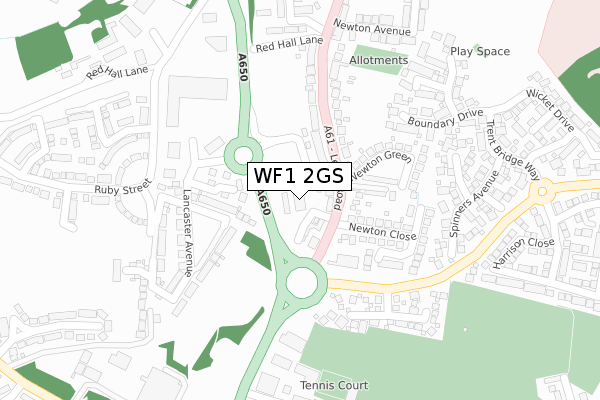 WF1 2GS map - large scale - OS Open Zoomstack (Ordnance Survey)