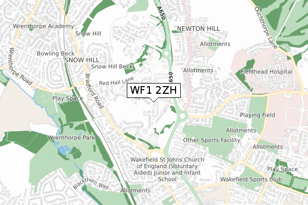 WF1 2ZH map - small scale - OS Open Zoomstack (Ordnance Survey)