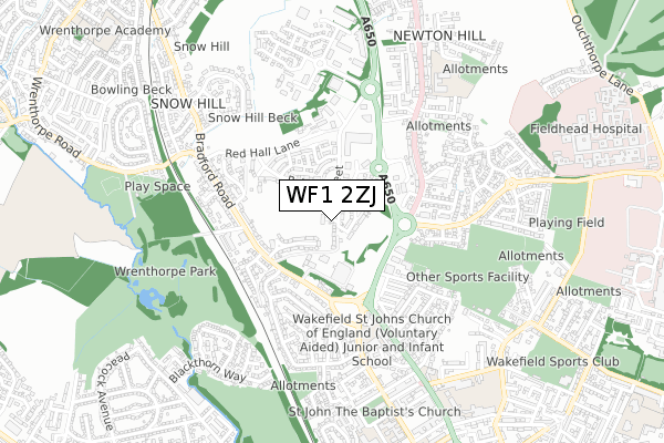 WF1 2ZJ map - small scale - OS Open Zoomstack (Ordnance Survey)