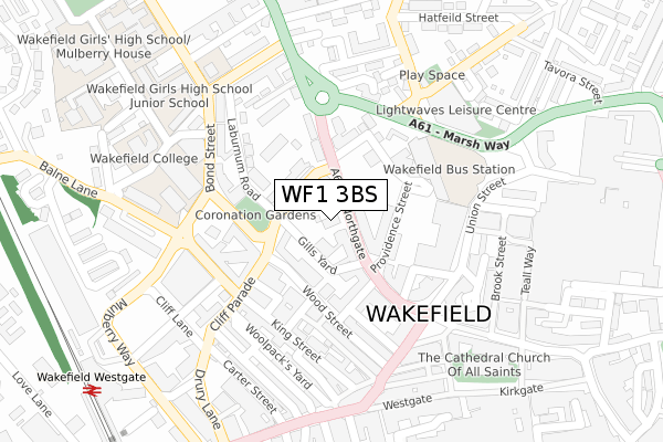 WF1 3BS map - large scale - OS Open Zoomstack (Ordnance Survey)