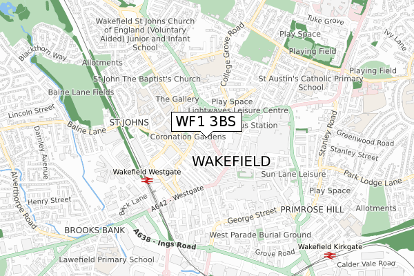 WF1 3BS map - small scale - OS Open Zoomstack (Ordnance Survey)