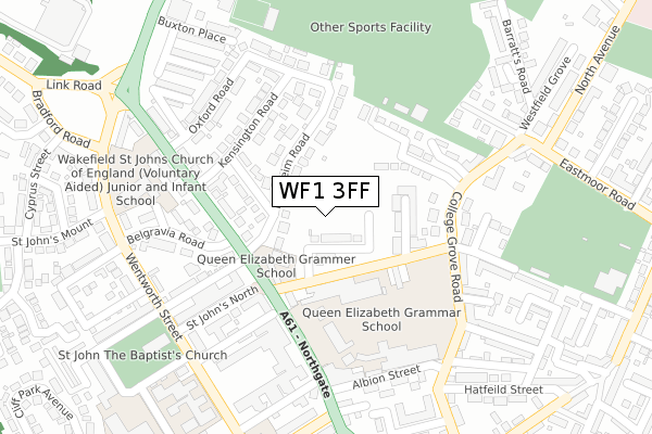 WF1 3FF map - large scale - OS Open Zoomstack (Ordnance Survey)