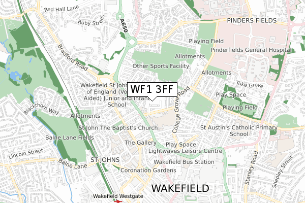 WF1 3FF map - small scale - OS Open Zoomstack (Ordnance Survey)