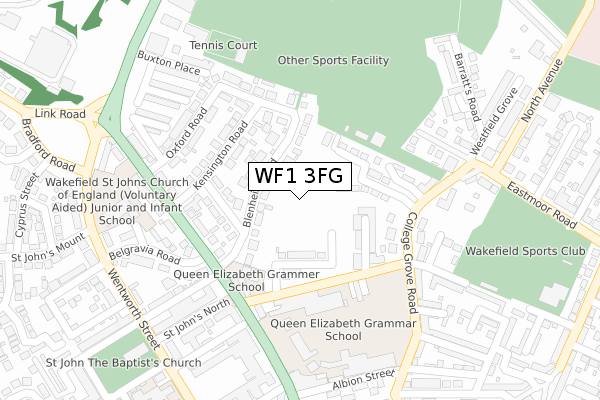 WF1 3FG map - large scale - OS Open Zoomstack (Ordnance Survey)