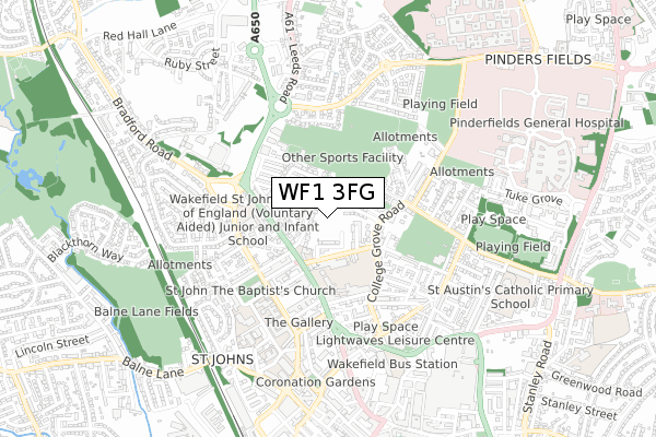 WF1 3FG map - small scale - OS Open Zoomstack (Ordnance Survey)