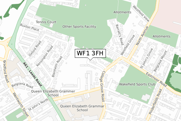 WF1 3FH map - large scale - OS Open Zoomstack (Ordnance Survey)