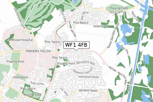 WF1 4FB map - small scale - OS Open Zoomstack (Ordnance Survey)