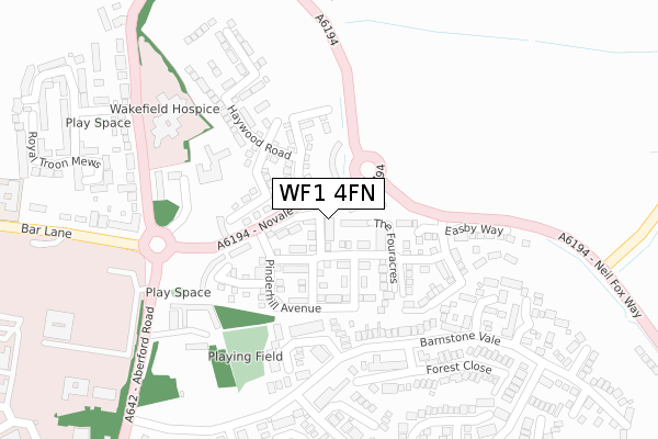 WF1 4FN map - large scale - OS Open Zoomstack (Ordnance Survey)