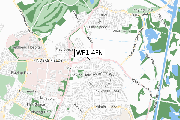 WF1 4FN map - small scale - OS Open Zoomstack (Ordnance Survey)