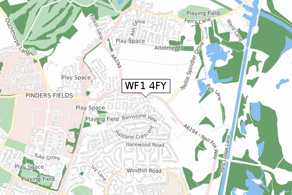 WF1 4FY map - small scale - OS Open Zoomstack (Ordnance Survey)