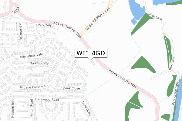 WF1 4GD map - large scale - OS Open Zoomstack (Ordnance Survey)