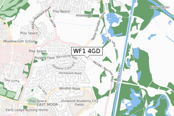 WF1 4GD map - small scale - OS Open Zoomstack (Ordnance Survey)