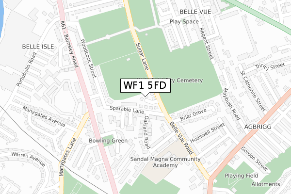 WF1 5FD map - large scale - OS Open Zoomstack (Ordnance Survey)