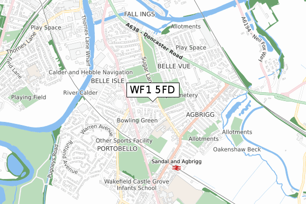 WF1 5FD map - small scale - OS Open Zoomstack (Ordnance Survey)