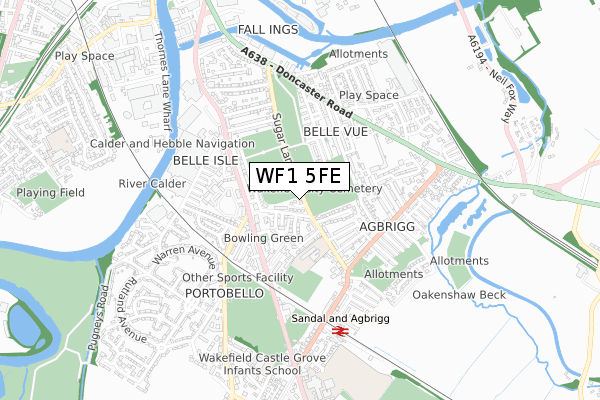 WF1 5FE map - small scale - OS Open Zoomstack (Ordnance Survey)