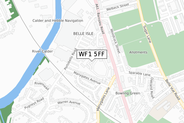 WF1 5FF map - large scale - OS Open Zoomstack (Ordnance Survey)