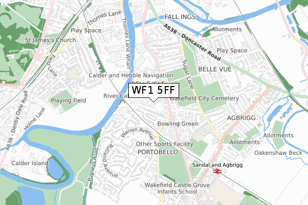 WF1 5FF map - small scale - OS Open Zoomstack (Ordnance Survey)