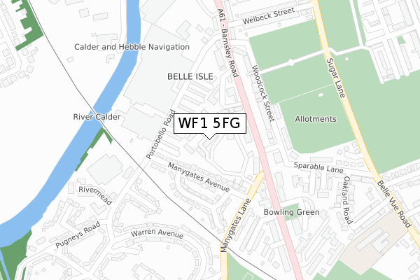 WF1 5FG map - large scale - OS Open Zoomstack (Ordnance Survey)