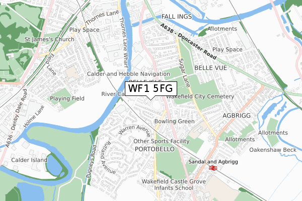 WF1 5FG map - small scale - OS Open Zoomstack (Ordnance Survey)