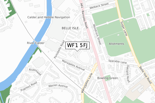 WF1 5FJ map - large scale - OS Open Zoomstack (Ordnance Survey)