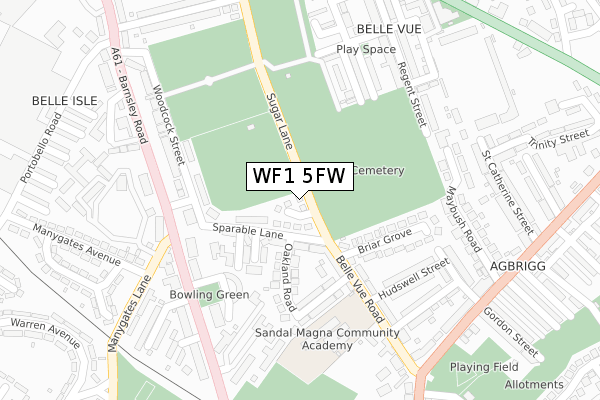 WF1 5FW map - large scale - OS Open Zoomstack (Ordnance Survey)