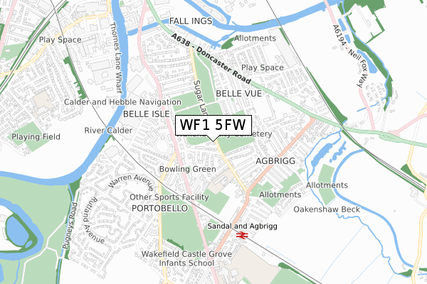 WF1 5FW map - small scale - OS Open Zoomstack (Ordnance Survey)