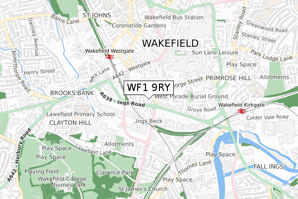 WF1 9RY map - small scale - OS Open Zoomstack (Ordnance Survey)