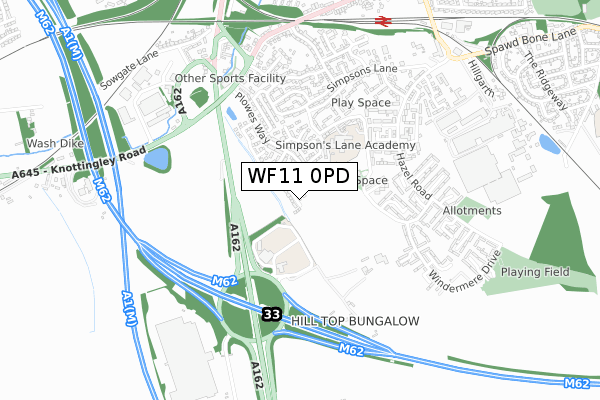 WF11 0PD map - small scale - OS Open Zoomstack (Ordnance Survey)