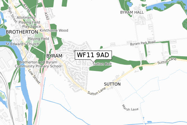 WF11 9AD map - small scale - OS Open Zoomstack (Ordnance Survey)