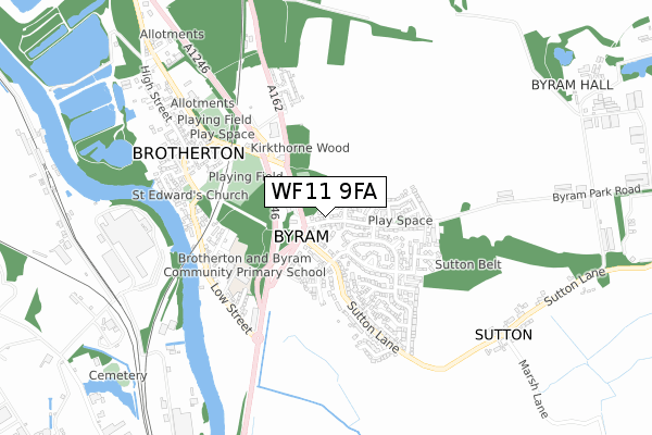 WF11 9FA map - small scale - OS Open Zoomstack (Ordnance Survey)