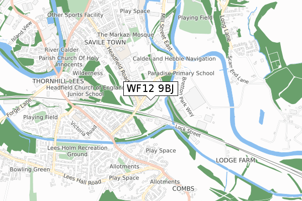 WF12 9BJ map - small scale - OS Open Zoomstack (Ordnance Survey)