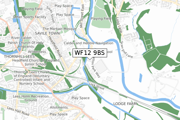 WF12 9BS map - small scale - OS Open Zoomstack (Ordnance Survey)