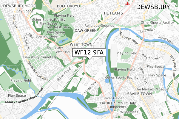 WF12 9FA map - small scale - OS Open Zoomstack (Ordnance Survey)